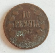 moneta Finlandia pod okupacją 10 pennia 1867 car Aleksander II