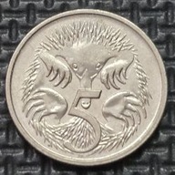 *AUSTRALIA [1917]*5 centów 1995 *Elżbieta II, Zwierzęta Mrówkojad kolczasty