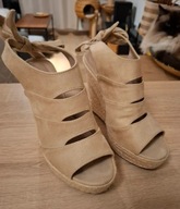 Wysokie espadryle na koturnie beżowe 37