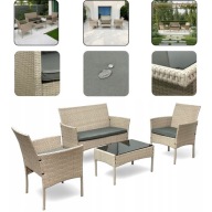 MEBLE OGRODOWE RATTANOWE ZESTAW NATURALNY DLA 4 OSÓB SOFA + STOLIK + FOTELE