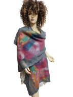 piękny delikatny SZAL wełniany z aplikacjami