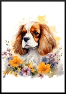 A2 PLAKAT PIES W KWIATACH RASA CAVALIER KING CHARLES SPANIEL