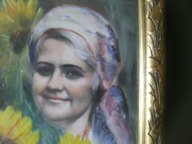 Portret WIEŚNIACZKI z kwiatami-pastel