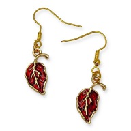Kolczyki LISTKI Liście Złoto Czerwone Żywiczne PREZENT Złote Stalowe
