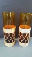2 x szklanka wysoka w koszyczku szkło miodowe