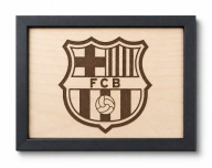 Obraz FC Barcelona FCB w ramce – drewniany grawer dekoracja dla kibica