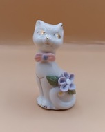 Kot biało złoty kiciuś - ślicznie oczka - mała figurka z porcelany -