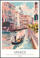 A2 KOLOROWY PLAKAT MIASTO WENECJA VENICE WŁOCHY ITALY GONDOLA AKWARELA