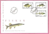 Szwecja 2001, FDC ryby, okoń, leszcz, kur rogacz