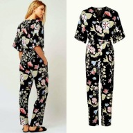 Kombinezon GLAMOROUS 34 XS damski z paskiem kwiaty print spodnium garnitur