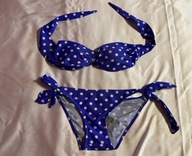 Strój kąpielowy dwuczęściowy niebieski w białe groszki