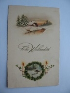 WESOŁYCH ŚWIĄT CHATKI STROIK ŚWIECZKI CHOINKI przedwojenna POCZTÓWKA