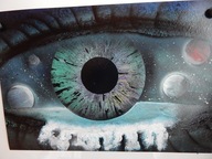 obraz plakat. Ręcznie malowany sprayem akryl. Oko planety 33x48cm