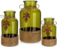 Wazon Szklany w kolorze zielonym z liną jutową zestaw 3szt. nowoczesny