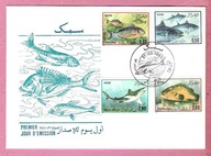 Algieria 1985 FDC, fauna morska, ryby, tuńczyk, dorada, granik, mustel