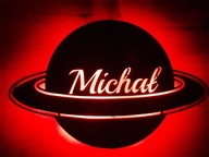 Lampka nocna LED,drewniana,na baterie,planeta, imienna,7 kolorów, 6 frontów