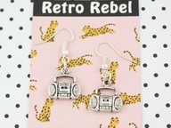 kolczyki radio boombox 90's 80's retro rebel vintage srebrne RR09