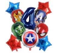 Balony AVENGERS Cyfra 4 Zestaw Spiderman, Hulk, IRON Man, Kapitan America