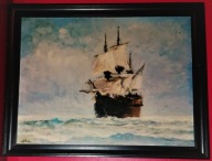 Obraz ADAM SALOMON Żaglowiec RUCH EMPIK lata 80