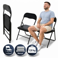 KRZESŁO SKŁADANE OGRODOWE METAL CZARNE MOCNE LEKKIE KRZESEŁKO TURYSTYCZNE