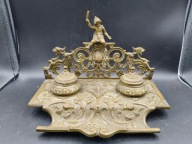 Antyczna mosiężny kałamarz na biurko bogato zdobiony unikat