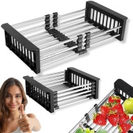 OCIEKACZ DO NACZYŃ NA ZLEW SUSZARKA WISZĄCY CZARNY SREBRNY KOSZYK ROZSUWANY