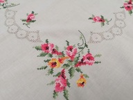 BAWEŁNIANY OBRUS SERWETA HAFT KRZYŻYKOWY RÓŻE MEREŻKA 82 x 82 nr.34