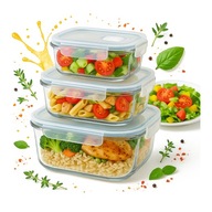 POJEMNIK NA ŻYWNOŚĆ 3x Zestaw Pojemniki Prostokątne LUNCHBOX Do Pracy Lunch