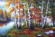 JESIENNE BRZOZY - PEJZAŻ - 90x60 - OBRAZ OLEJNY - T.KACHELSKI