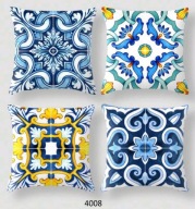 Poszewki na poduszki 4 szt. 40x40cm niebieskie żółte kafle ornamenty 4008