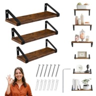 ZESTAW 3 PÓŁEK ŚCIENNYCH NOWOCZESMYCH LAMINOWANYCH 40x12 CM DĄB POSTARZANY