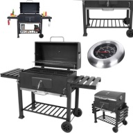 GRILL WĘGLOWY OGRODOWY ŻELIWNY Z POKRYWĄ RUSZT PŁYTA + TERMOMETR DUŻY