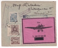 List lotniczy z nalepka kierunkowa "Do Lwowa", 25.VI.1926 rok, rzadkie