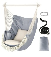 FOTEL HAMAK WISZĄCY OGRODOWY TARASOWY Z PODUSZKAMI DO OGRODU NA TARAS SZARY