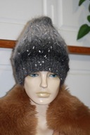 CZAPKA warkocze RĘKODZIEŁO MOHER szary popiel