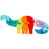 DREWNIANE PUZZLE Układanka DO LICZENIA Cyfry Kolorowy DINOZAUR
