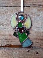 „Aniołek z Sercem” nr 6) witraż Tiffany, zawieszka, Idealny Prezent.