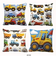 Poszewki na poduszki 4szt 45x45cm dziecięce traktory koparki pojazdy 45193