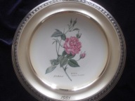 Talerz kolekcjonerski. Obraz porcelanowy Rama metalowa. Róża Pierre Redoute