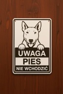 Tabliczka uwaga pies bulterier Srebrna lub złota duży wybór wzorów