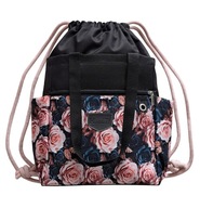 Plecak HABILE design bag DUŻO KIESZONEK worek czarny-róże