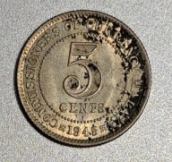 Malaje 5 centów, 1945r. Srebro BCM