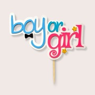 Topper / dekoracja na tort Baby Shower BOY OR GIRL CHŁOPIEC CZY DZIEWCZYNKA