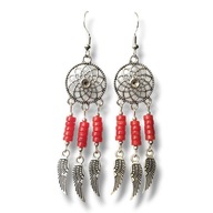 KOR05 Kolczyki KORAL CZERWONY skrzydła łapacz snów