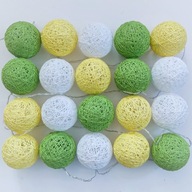 Cotton Balls Girlanda Lampki Kule 20 LED Na Baterie: Cytrynowe