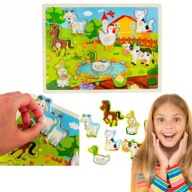 KLOCKI EDUKACYJNE PUZZLE DREWNIANE FARMA UKŁADANKA DLA MALUCHA ZWIERZĄTKA