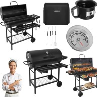 GRILL WĘGLOWY OGRODOWY PRZENOŚNY DUŻY 2 RUSZTY TERMOMETR Z AKCESORIAMI