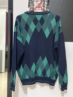 Iw Sweter Sumerland zieleń granat romby 50% wełna rozmiar L