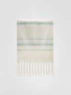 Reserved szal szalik paski gruby z frędzlami Acne Studios kremowy chunky XL