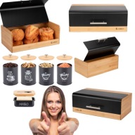 CHLEBAK DUŻY BAMBUSOWY + POJEMNIKI NA PRZYPRAWY + MASELNICZKA ELITEHOFF